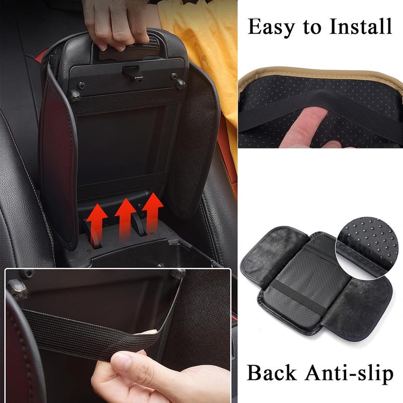 Myston Upgraded Car Center Console Cover, Leather Armrest Cushion Pad with 2 Storage Bags, Microfiber Soft Waterproof Seat Box Cover Protector, Car Interior Decor Accessories Fit for Most Cars, Vehicles - Image 4